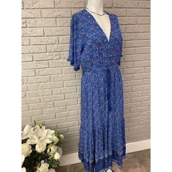R. Vivimos Blue Floral Print Boho Maxi Dress Size 12/14 - Picture 6 of 10